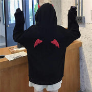 Hoodie Coat Men Warm Coat Women's Gothic Hooded Sweatshirt with Little Devil Horns Demon Fly Wings Loose Fit Pullover for Girls Elite Boutique