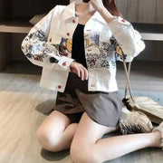 Denim jacket women's autumn and winter new style graffiti work jacket fashion temperament loose Korean college style short coat. Elite Boutique
