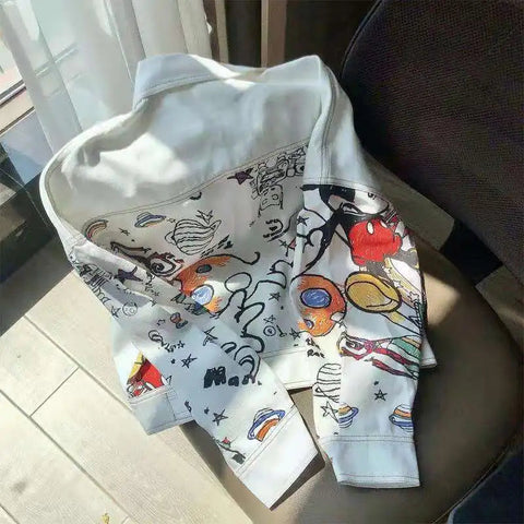 Denim jacket women's autumn and winter new style graffiti work jacket fashion temperament loose Korean college style short coat. Elite Boutique