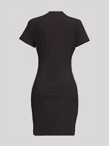 Summer Women's MANANA SERA BNIT Letter Print Casual Slim Fit Short Sleeve Round Neck Short Mini Dress Elite Boutique