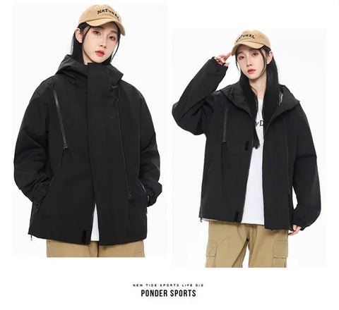 Streetwear Jackets for Women Autumn Waterproof Hooded Jacket Outdoor Casual Outerwear Unisex Tactical Coat Windproof Windbreaker Elite Boutique