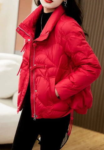 Women's Jacket Quilted Padded Short Duck Down Red Thick Padding Cropped White Female Coats Fashion 2024 Modern New in & Harajuku Elite Boutique