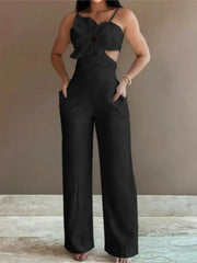 Summer Spaghetti Strap Backless Jumpsuit Flower Front. My Store