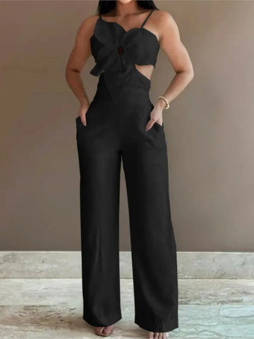 Summer Spaghetti Strap Backless Jumpsuit Flower Front. My Store
