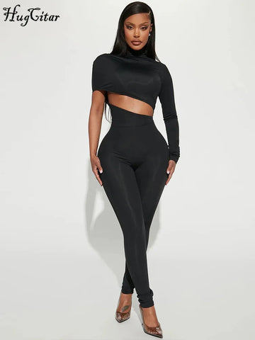 Black Long Sleeve Zip Up Sexy Bodycon Jumpsuit. My Store