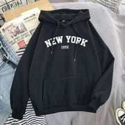 Hoodie Europe and America Sweatshirts for Women New York Letter y2k Autumn Winter Oversized Plus Velvet Casual Loose Fleece Tops Elite Boutique