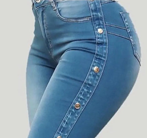 Women’s High Waisted Denim Flare Pants with Stretch. Elite Boutique