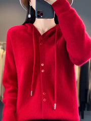 Hoodie Women's Merino Woolen Sweater Fashion Button Casual Loose Hoodie Knitted Sweater Elite Boutique