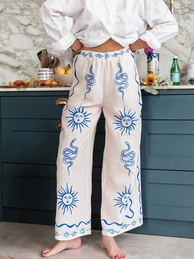 Women's New Fashion Printed Pants Comfortable Loose Trouser Casual Wide Leg Pants Female Elastic Waist Trouser Streetwear Elite Boutique
