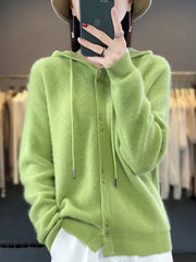 Hoodie Women's Merino Woolen Sweater Fashion Button Casual Loose Hoodie Knitted Sweater Elite Boutique