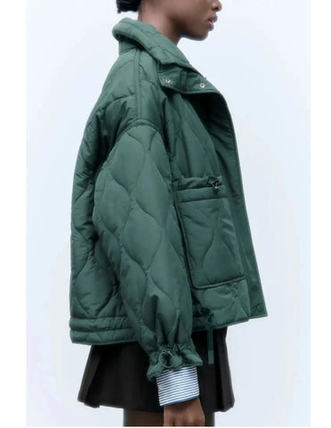 Quilted coat for women ETJ 2024traf QUILTED JACKET WITH TIES new beige drawstring high neck pocket clip cotton jacket for women Elite Boutique