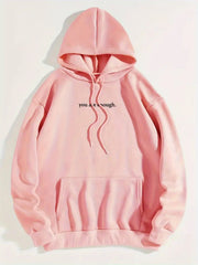 Hoodie with fun letter print and warm kangaroo pocket sweatshirt for spring and autumn fashion women's wear Elite Boutique