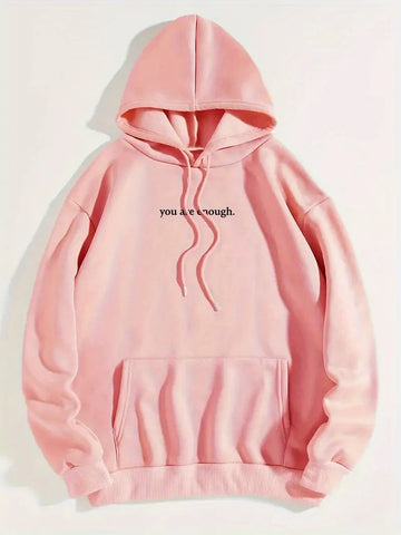 Hoodie with fun letter print and warm kangaroo pocket sweatshirt for spring and autumn fashion women's wear Elite Boutique