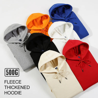 Hoodie Men 500g Fleece thicken Loose Solid Unisex Oversized Basic Autumn Winter Warm Women Sweatshirts Hooded Pullovers Male Top Elite Boutique