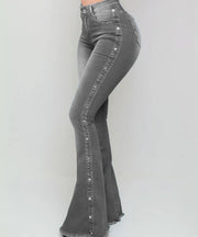 Women’s High Waisted Denim Flare Pants with Stretch. Elite Boutique