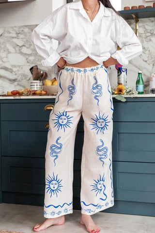 Women's New Fashion Printed Pants Comfortable Loose Trouser Casual Wide Leg Pants Female Elastic Waist Trouser Streetwear Elite Boutique