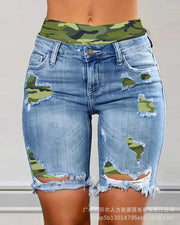 Two-Piece Patchwork Cutout Ripped Denim Shorts Elite Boutique