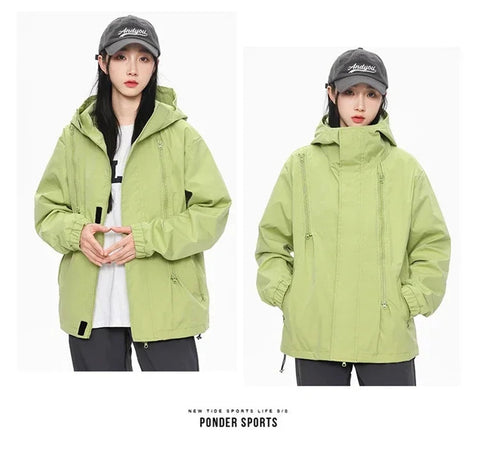 Streetwear Jackets for Women Autumn Waterproof Hooded Jacket Outdoor Casual Outerwear Unisex Tactical Coat Windproof Windbreaker Elite Boutique