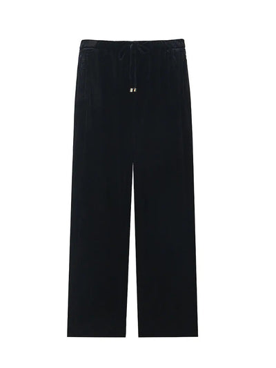 TRAFZA 2024 Autumn Velvet Trouser For Women Fashion Trend Loose Drawstring Long Pants Woman Vintage Female Wide Leg Pant Elite Boutique