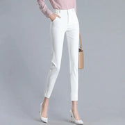 Women's Clothing Trouser Suits Trousers Office Lady Button Solid Color Pockets Spring Autumn Zipper Pencil Cropped Pants Elite Boutique