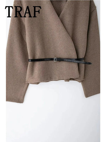 Women Elegant Street Jacket 2025 Fashion Comfortable Short Jackets For Women Belt Casual Coat Long Sleeve New Outerwears Elite Boutique