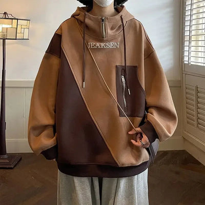 Hoodies Sweatshirts for Man Hooded Half Zip Hip Hop Men's Clothing Aesthetic Autumn Korean Style Streetwear 90s Vintage No Brand Elite Boutique