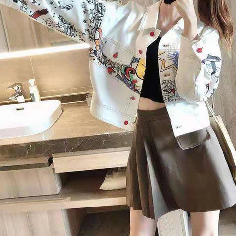Denim jacket women's autumn and winter new style graffiti work jacket fashion temperament loose Korean college style short coat. Elite Boutique