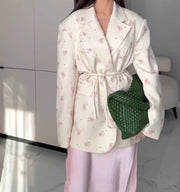 Women's Jacket 2025 Summer Latest Casual Elegant Sexy Casual New Fashion Printed Loose Suit Collar Strap Waist Suit Jacket Elite Boutique