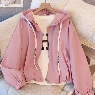 Women's Jacket Fashion Hooded Windbreaker New Spring Autumn Female Casual Short Coat Outwear Pink Green White Female Outerwear Elite Boutique