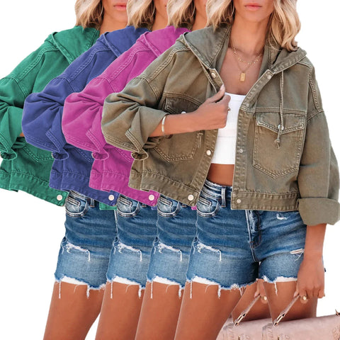 New Jackets for Women Hooded Denim Jacket Women Vintage Jean Coats Casual Long Sleeve Top Clothes Women Streetwear Elite Boutique