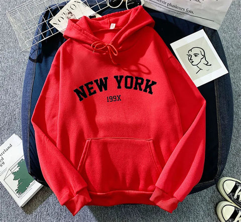 Hoodie Europe and America Sweatshirts for Women New York Letter y2k Autumn Winter Oversized Plus Velvet Casual Loose Fleece Tops Elite Boutique