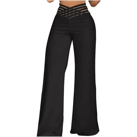 Women Hollow Belt Trousers Fashion Temperament Commuting Flared Trousers Daily Classic Solid Causal High Waist Wide Leg Pants Elite Boutique
