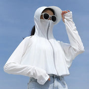 UPF 50+ Women Sunscreen Hoodie Solid Color Thin Ice Silk Summer UV Protection Long-sleeved Jacket Breathable Shirt Clothing Elite Boutique