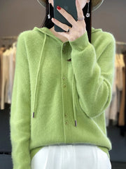 Hoodie Women's Merino Woolen Sweater Fashion Button Casual Loose Hoodie Knitted Sweater Elite Boutique