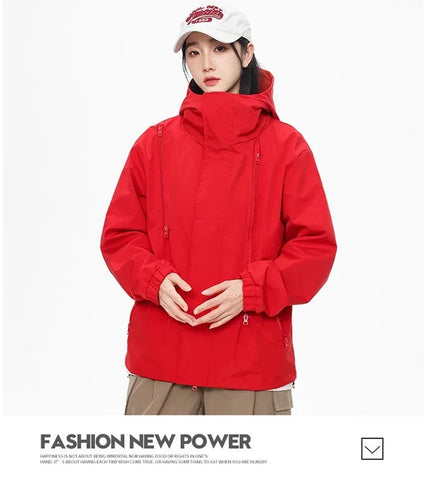 Streetwear Jackets for Women Autumn Waterproof Hooded Jacket Outdoor Casual Outerwear Unisex Tactical Coat Windproof Windbreaker Elite Boutique