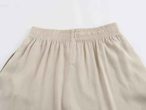 TRAF Pants for Women Fashion Spring Autumn New Solid Color Folded Chic Female Elastic High Waist Wide Leg Trousers Mujer Elite Boutique