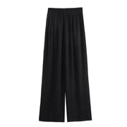TRAF Pants for Women Fashion Spring Autumn New Solid Color Folded Chic Female Elastic High Waist Wide Leg Trousers Mujer Elite Boutique