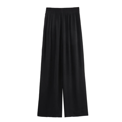 TRAF Pants for Women Fashion Spring Autumn New Solid Color Folded Chic Female Elastic High Waist Wide Leg Trousers Mujer Elite Boutique