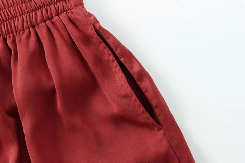 TRAF Pants for Women Fashion Spring Autumn New Solid Color Folded Chic Female Elastic High Waist Wide Leg Trousers Mujer Elite Boutique
