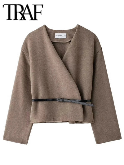 Women Elegant Street Jacket 2025 Fashion Comfortable Short Jackets For Women Belt Casual Coat Long Sleeve New Outerwears Elite Boutique