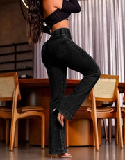 Sexy Elegant New Fashion 2024 Casual Female Trouser Bottom Back Shirred Button Front High Waist Jeans Elite Boutique