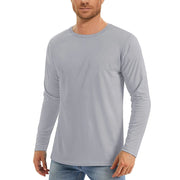 UPF50+ Men's Sunscreen UV Protection T-shirt Solid Color Long-sleeved Round Neck Outdoor Hiking Fishing Quick-drying Tops Elite Boutique