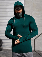 Men Long-sleeved T-shirt Sun Protection Hooded Shirt Casual Sports Breathable Hiking Go Fishing Shirts UV-Proof Solid Color TOPS Elite Boutique