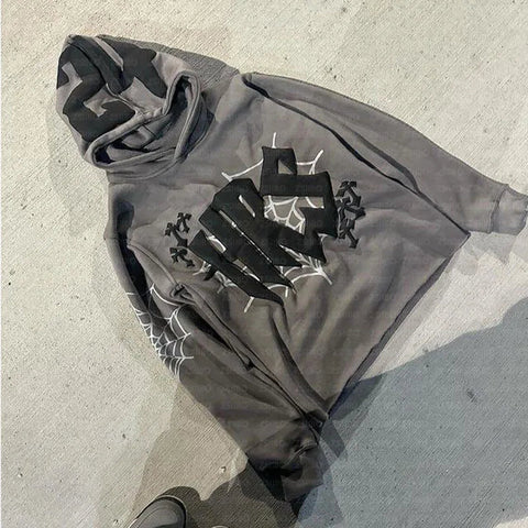 Hoodie Cobweb Print goth Punk Sweatshirt Men's hoodies Sport Coat Pullover Gothic Long Sleeve Oversized Hoodie Y2K jacket Emo Elite Boutique