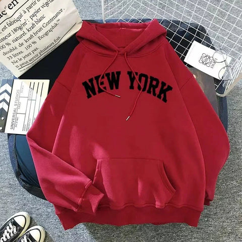 Hoodie Europe and America Sweatshirts for Women New York Letter y2k Autumn Winter Oversized Plus Velvet Casual Loose Fleece Tops Elite Boutique