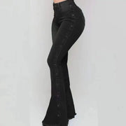 Women’s High Waisted Denim Flare Pants with Stretch. Elite Boutique