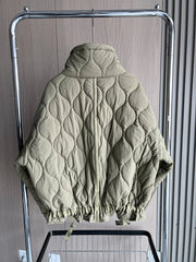 Quilted coat for women ETJ 2024traf QUILTED JACKET WITH TIES new beige drawstring high neck pocket clip cotton jacket for women Elite Boutique