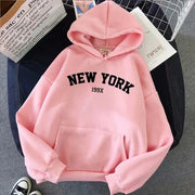 Hoodie Europe and America Sweatshirts for Women New York Letter y2k Autumn Winter Oversized Plus Velvet Casual Loose Fleece Tops Elite Boutique