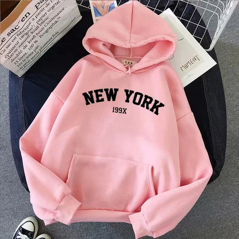 Hoodie Europe and America Sweatshirts for Women New York Letter y2k Autumn Winter Oversized Plus Velvet Casual Loose Fleece Tops Elite Boutique