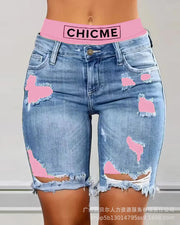 Two-Piece Patchwork Cutout Ripped Denim Shorts Elite Boutique